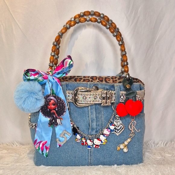 Stylish Denim and Leopard Print Women's Bag - Picture 5 of 9